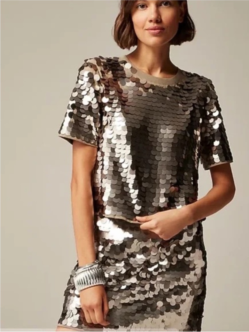 NWT J. Crew Tan Sequin Short-Sleeve Tee